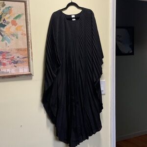 Elegant Black Pleated Cape Dress